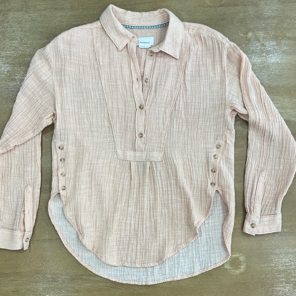 Anthropologie Peach Textured Cotton Top